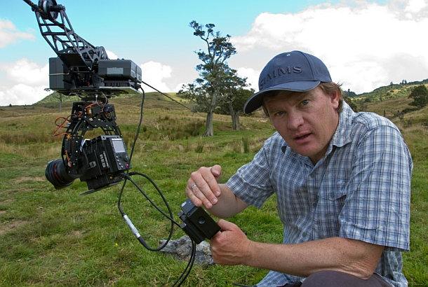 Fisho's Scott Thomas filming Bushy talking about Squidgy's new prawn lures.